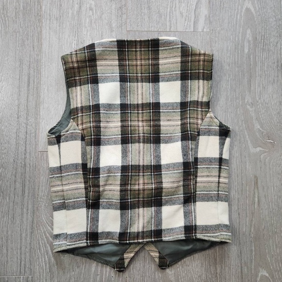 Vintage Checkered Irish Wool Vest Size XS (Green, Brown, Beige) - Picture 3 of 6
